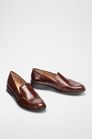 Mocasines de piel de charol de tacón - Marrón