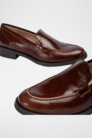Mocasines de piel de charol de tacón - Marrón