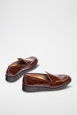 Mocasines de piel de charol de tacón - Marrón