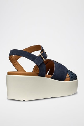 Sandales compensées en cuir de veau nubuck Xand - Bleu marine