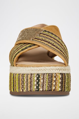 Sandales compensées en cuir de chèvre Shakima - Camel et vert clair 