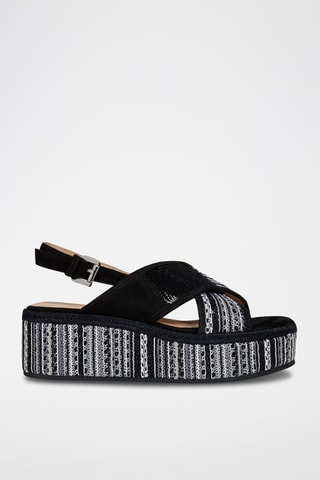 Sandales compensées en cuir de chèvre Shakima - Noir et blanc 