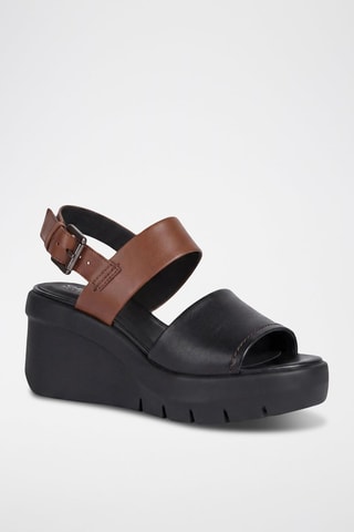 Sandales compensées en cuir Torrence - Noir et marron clair