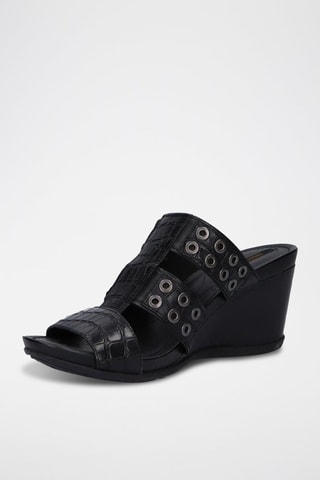 Mules compensées en cuir Dorotha - Noir