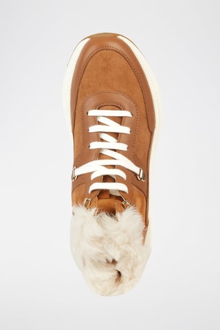 Bottines fourrées compensées en cuir Diamant - Camel