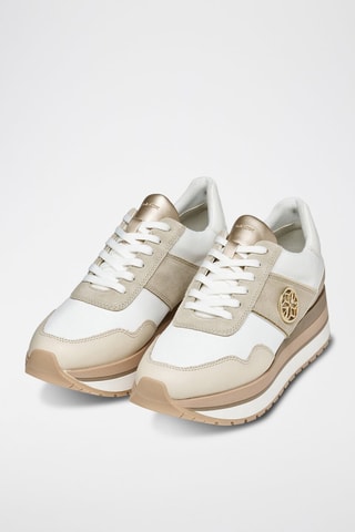 Baskets cuir Kency - Blanc et taupe
