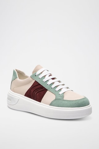 Baskets plateformes en cuir Ottaya - Beige et vert d’eau