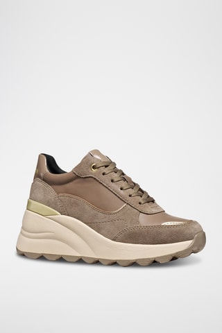 Baskets compensées en cuir - Taupe