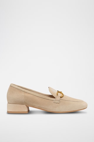 Mocassins à talons en cuir de chèvre nubuck - Taupe clair
