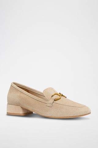 Mocassins à talons en cuir de chèvre nubuck - Taupe clair