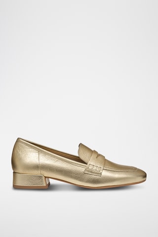 Mocassins à talons en cuir de chèvre nappa - Doré