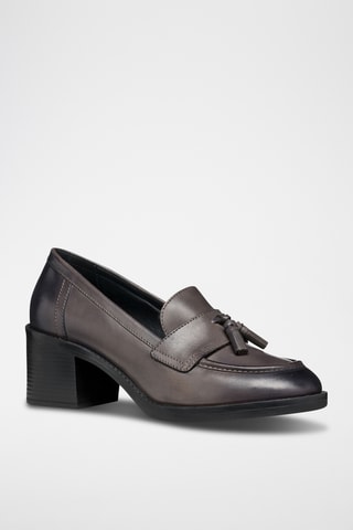 Mocassins à talons en cuir de veau - Taupe