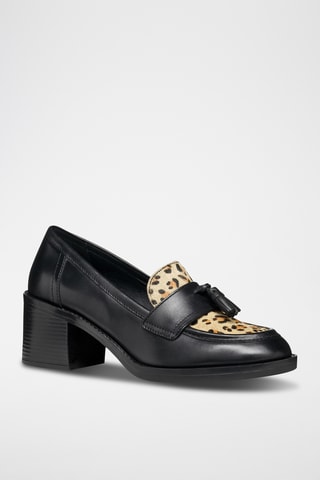 Mocassins à talons en cuir de veau - Noir