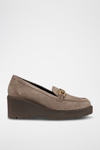 Mocassins compensés en cuir de veau nubuck - Taupe