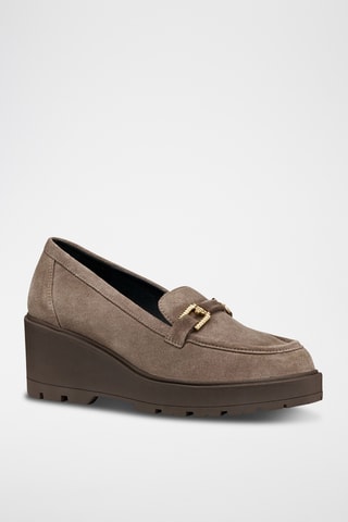 Mocassins compensés en cuir de veau nubuck - Taupe