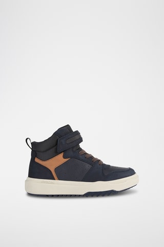 Baskets montantes en cuir - Bleu marine et marron