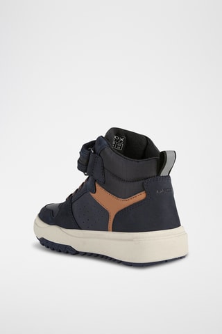 Baskets montantes en cuir - Bleu marine et marron