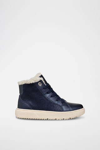 Baskets montantes fourrées en cuir de veau nubuck - Bleu marine
