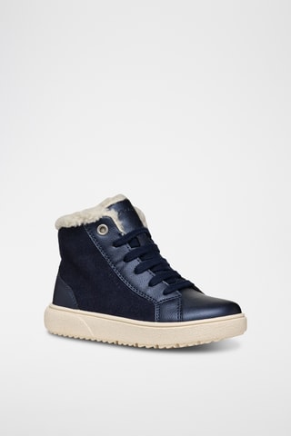 Baskets montantes fourrées en cuir de veau nubuck - Bleu marine