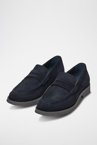Mocassins en cuir de veau nubuck - Bleu marine