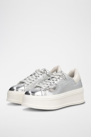 Leren Platform Sneakers - Zilverkleurig