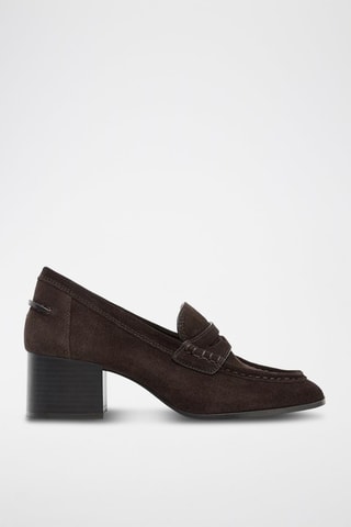 Mocassins de salto em nobuck - Castanho