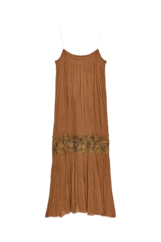 Vestido plissado - Camel