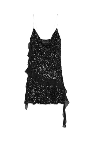 Vestido com folhos - Preto