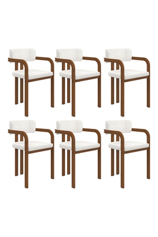 6 fauteuils Elsa - Blanc et marron - Tissu bouclette