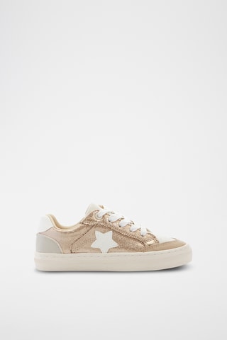 Zapatillas de piel de serraje - Dorado y blanco - Okaidi
