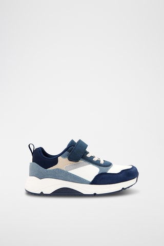 Zapatillas de piel de serraje - Azul marino y blanco - Okaidi