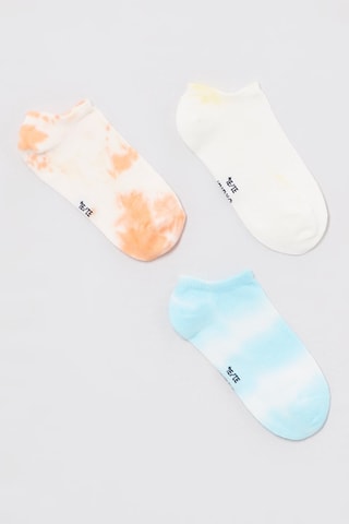 3 pares de calcetines cortos - - Blanco, naranja y celeste