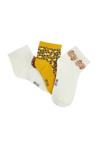 3 pares de calcetines - Blanco y mostaza - Obaïbi