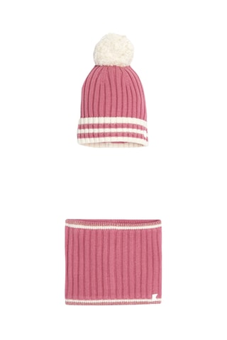 Bonnet à pompon et snood - Rose