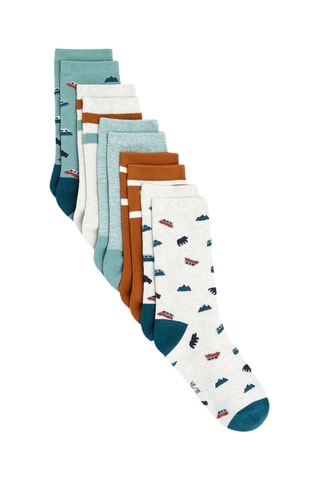 5 pares de calcetines - Verde agua y blanco