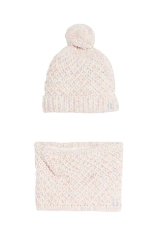 Gorro con borla y cuello - Rosa jaspeado