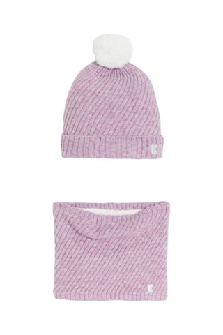 Bonnet à pompon et snood - Violet chiné - Okaïdi