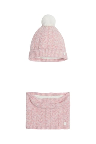 Gorro con borla y cuello - Rosa jaspeado - Okaïdi