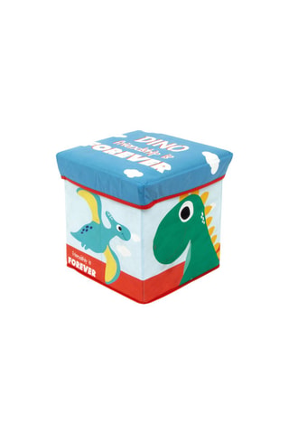 Opbergpoef Dinosaurus - 30 x 30 x 30 cm - Blauw, Wit en Groen