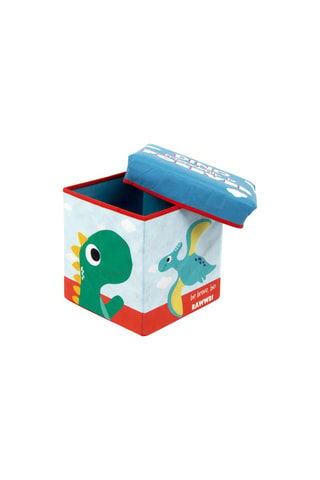 Opbergpoef Dinosaurus - 30 x 30 x 30 cm - Blauw, Wit en Groen