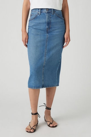 Jupe droite en jean taille haute Back Slit - Bleu