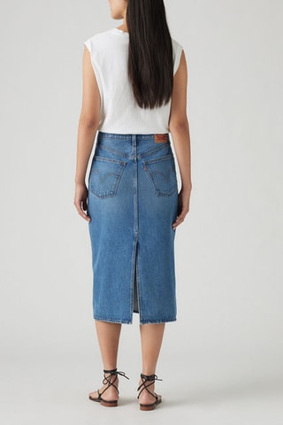 Jupe droite en jean taille haute Back Slit - Bleu