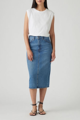 Jupe droite en jean taille haute Back Slit - Bleu