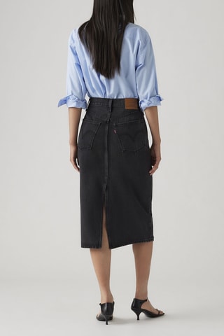 Jupe droite en jean taille haute Back Slit - Noir