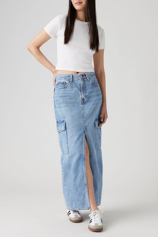 Jupe longue en jean taille haute Ankle Column - Rouge