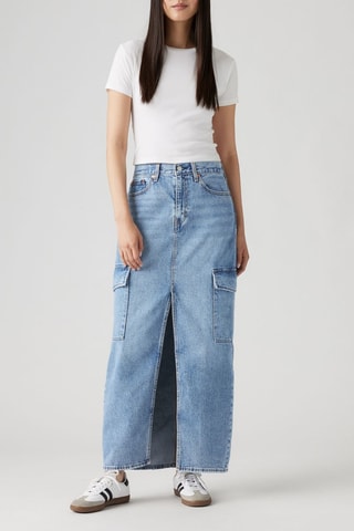 Jupe longue en jean taille haute Ankle Column - Rouge