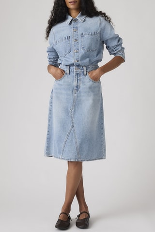 Robe chemise en jean LS A-Line Western - Bleu