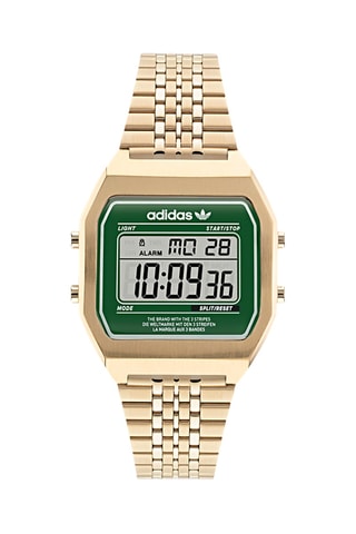 Stalen Digitaal Horloge Digital Two - Chronometer - Goudkleurig en Groen