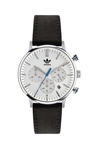 Leren Quartz Horloge Code One Chrono - Chronograaf - Zwart en Zilverkleurig