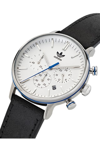 Leren Quartz Horloge Code One Chrono - Chronograaf - Zwart en Zilverkleurig